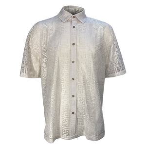 Prestige Men's Lace Greek Metallic Printed Short Sleeve Shirt