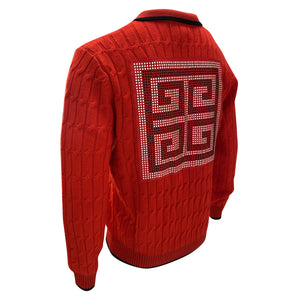 Prestige Men's  Greek Key Rhinestone Detail Fashion Sweater P572